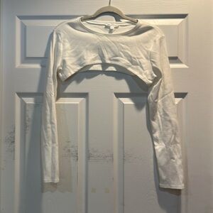 Grey Lab White Ribbed Super Crop Long Sleeved Shrug Top L